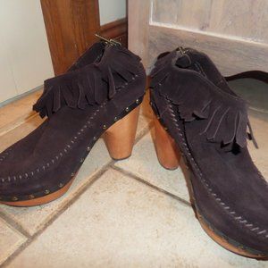 Flogg Suede & wood Platform Fringe boots